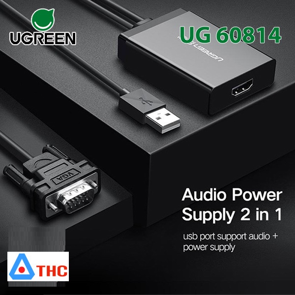 Cáp chuyển VGA sang HDMI tích hợp Audio hỗ trợ Full HD Ugreen 60814